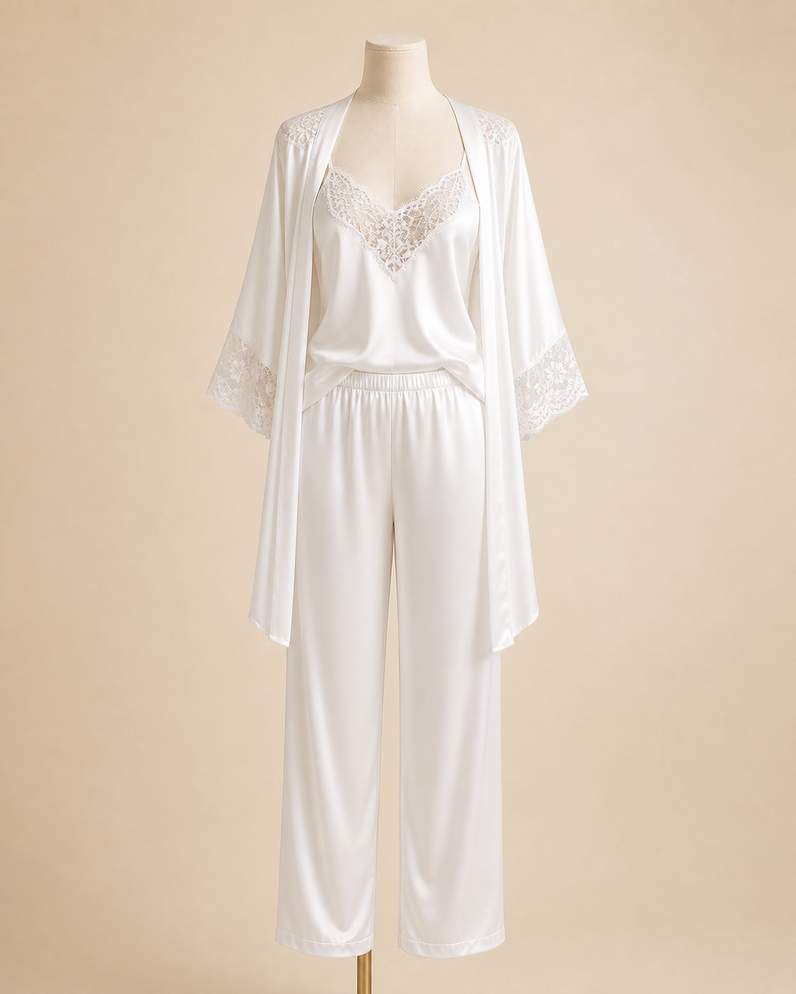 Laris 5036 Beyaz Saten Üçlü Pijama Takımı - Beyaz katalog görseli