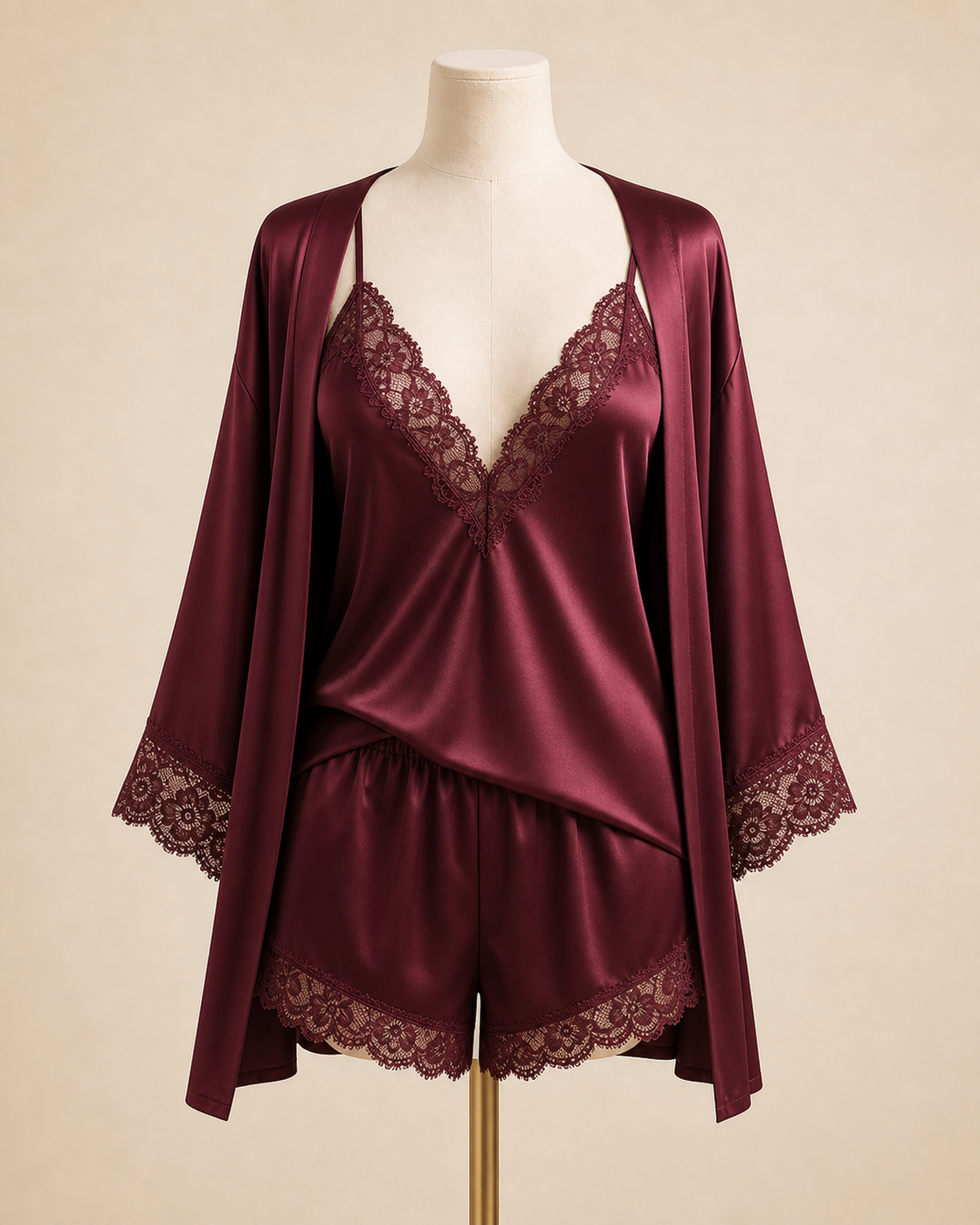 Laris 5042 Bordo Saten Üçlü Şortlu Takım - Bordo katalog görseli