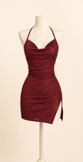 Nightlight 3865 Bordo Büzgülü Saten Mini Gecelik - Bordo katalog görseli