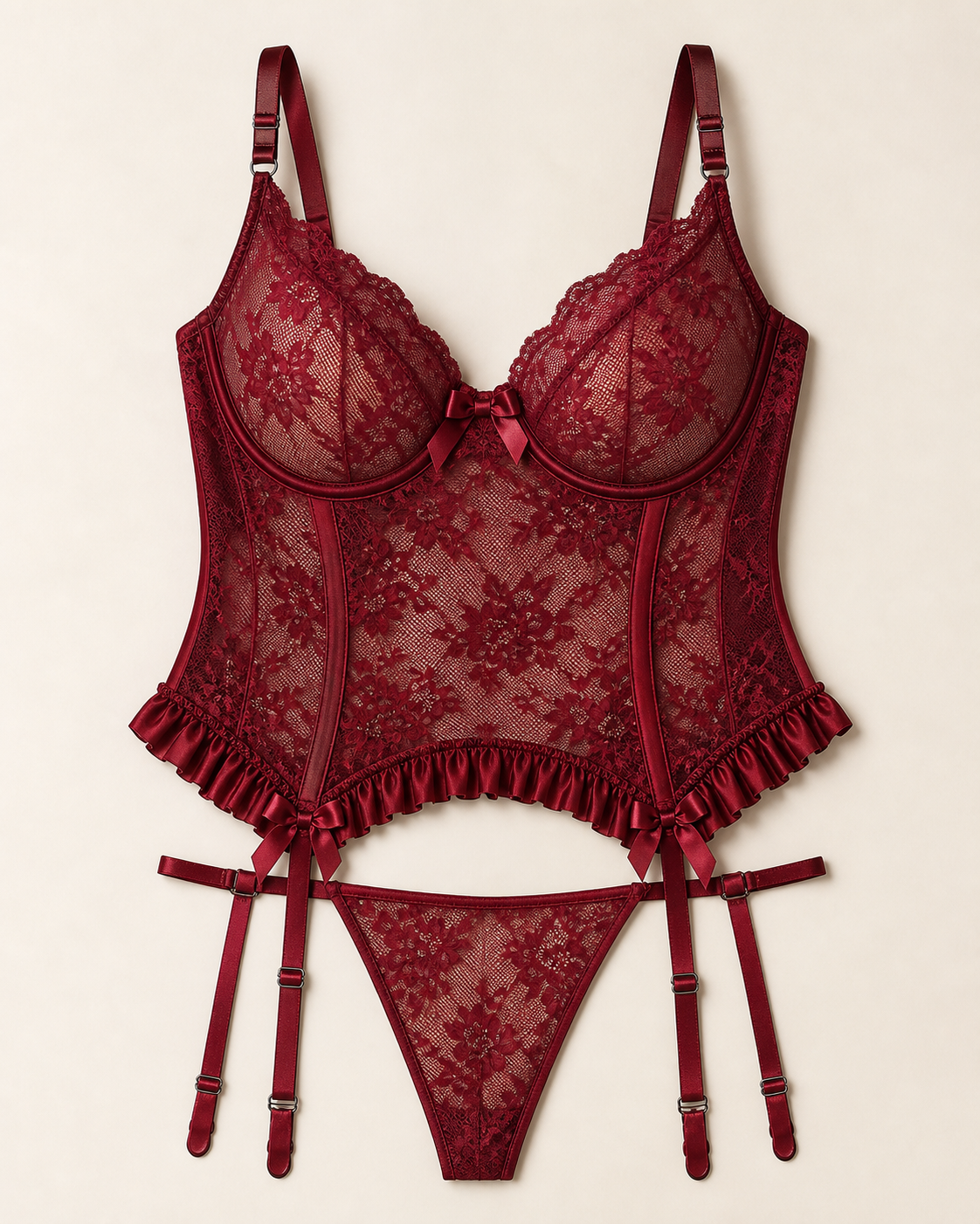 Passione J86 Bordo Büyük Beden Dantelli Korse Takım - Bordo katalog görseli